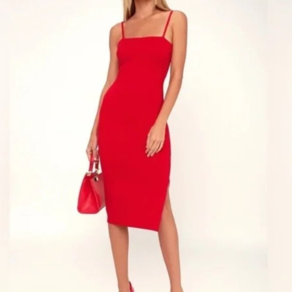 Lulu's Red Strappy Bodycon Midi Dress xs